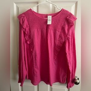 LOFT Clip Smocked Ruffle Blouse